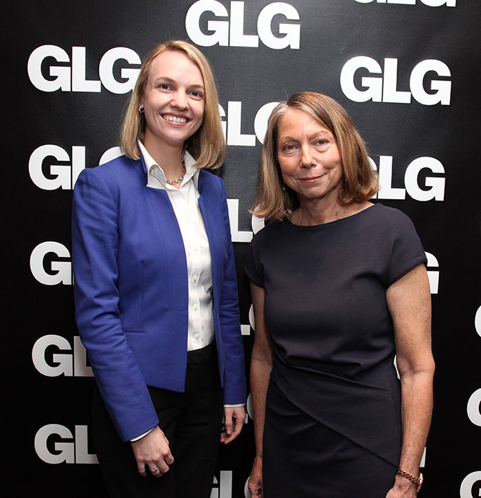 Sharon Alford, left, Vice President of Hedge Funds at GLG and Jill Abramson